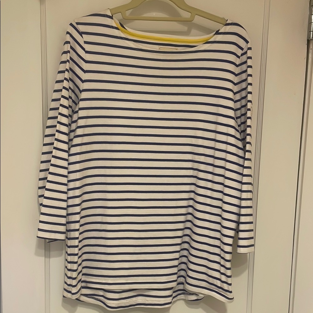 Joules White and Blue 3/4 Sleeve Boxy Tee